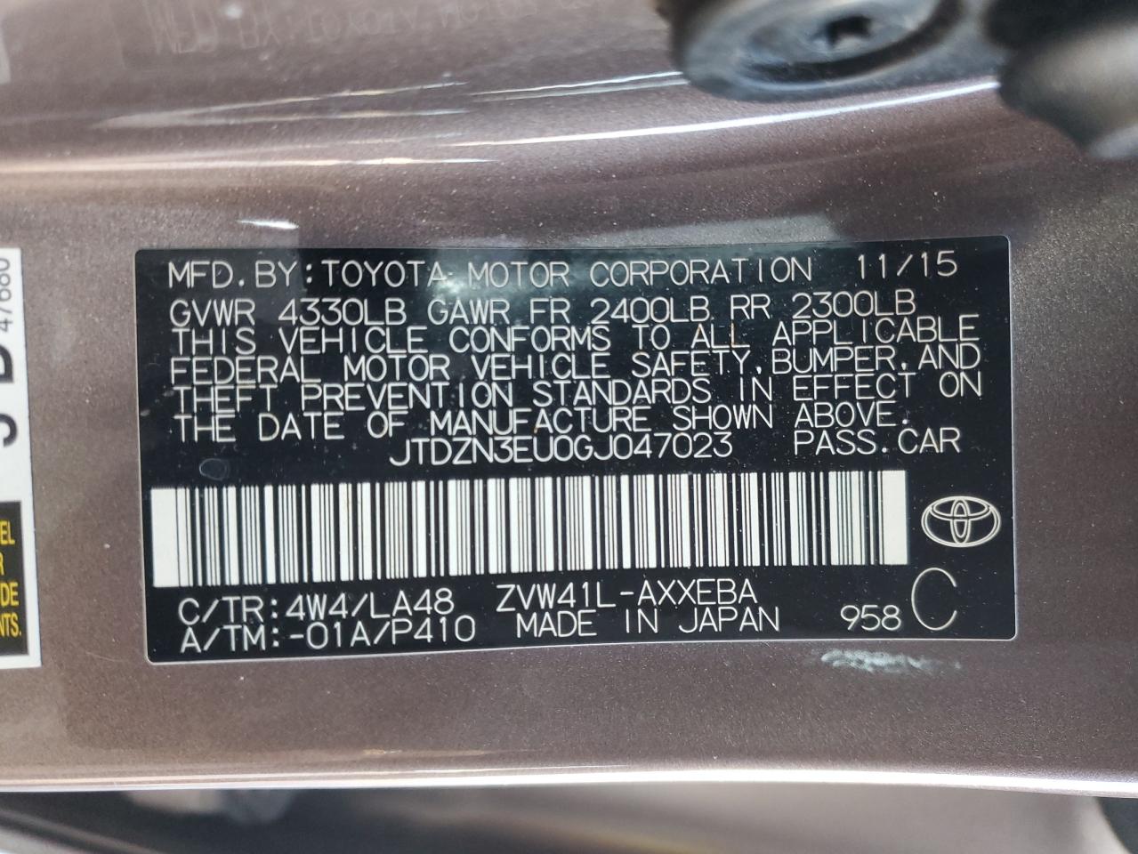 2016 Toyota Prius VIN JTDZN3EU0GJ047023 Copart auction photo, front end damage thumbnail 12