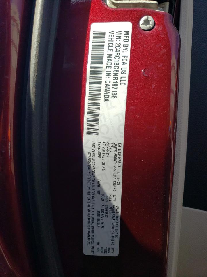 2022 Chrysler Pacifica VIN 2C4RC1BG8NR197138 Copart auction photo, all over damage thumbnail 13