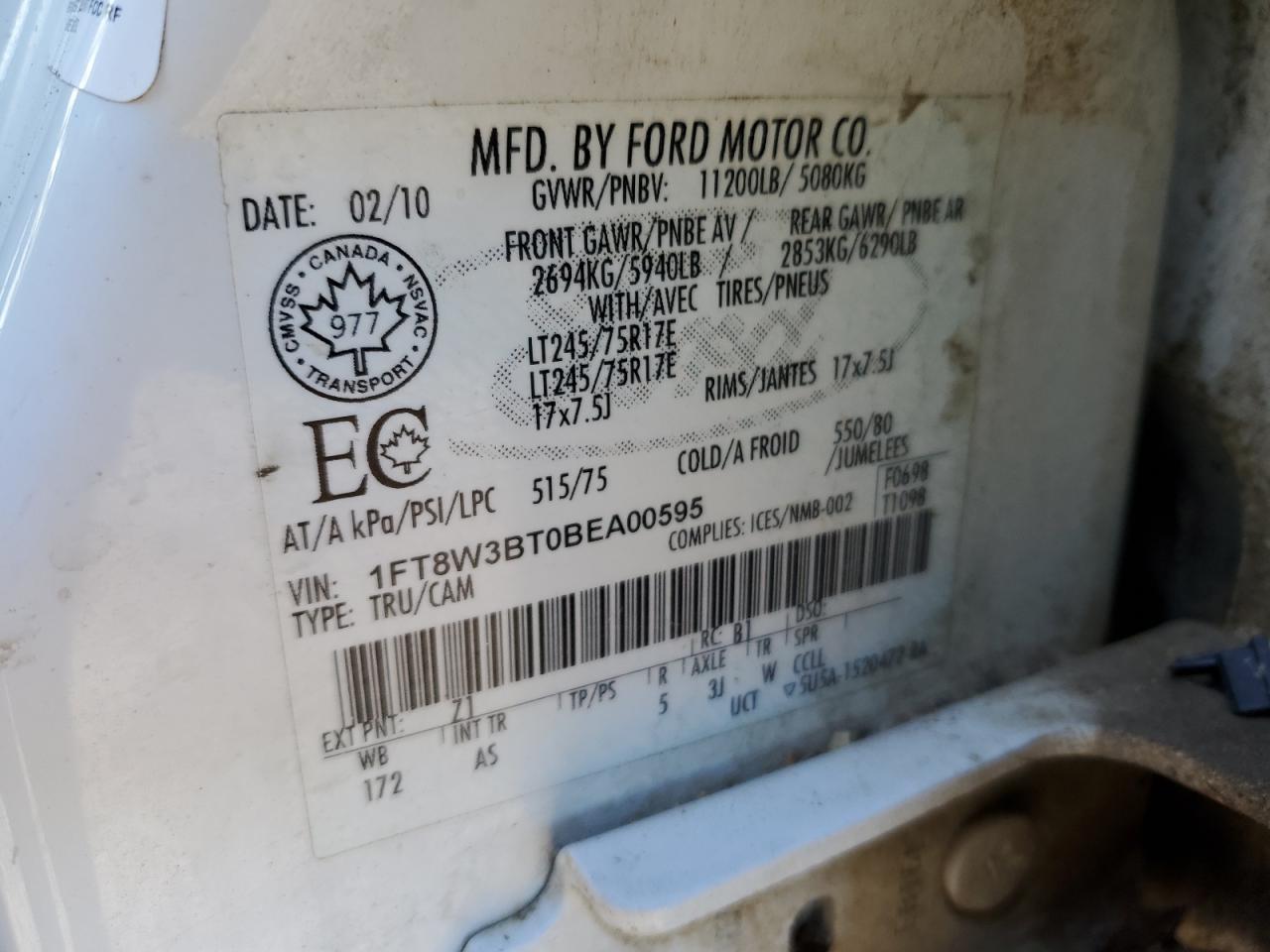 2011 Ford F350 VIN 1FT8W3BT0BEA00595 Copart auction photo, rear end / mechanical damage thumbnail 12