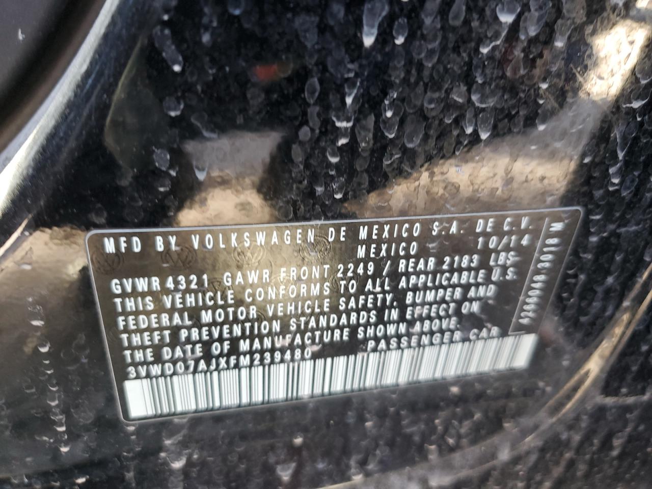 2015 Volkswagen Jetta VIN 3VWD07AJXFM239480 Copart auction photo, front end damage thumbnail 12