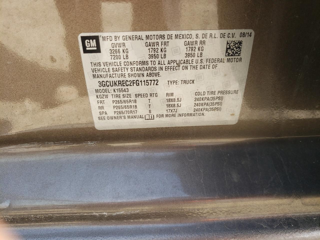 2015 Chevrolet Silverado VIN 3GCUKREC2FG115772 Copart auction photo, front end damage thumbnail 12