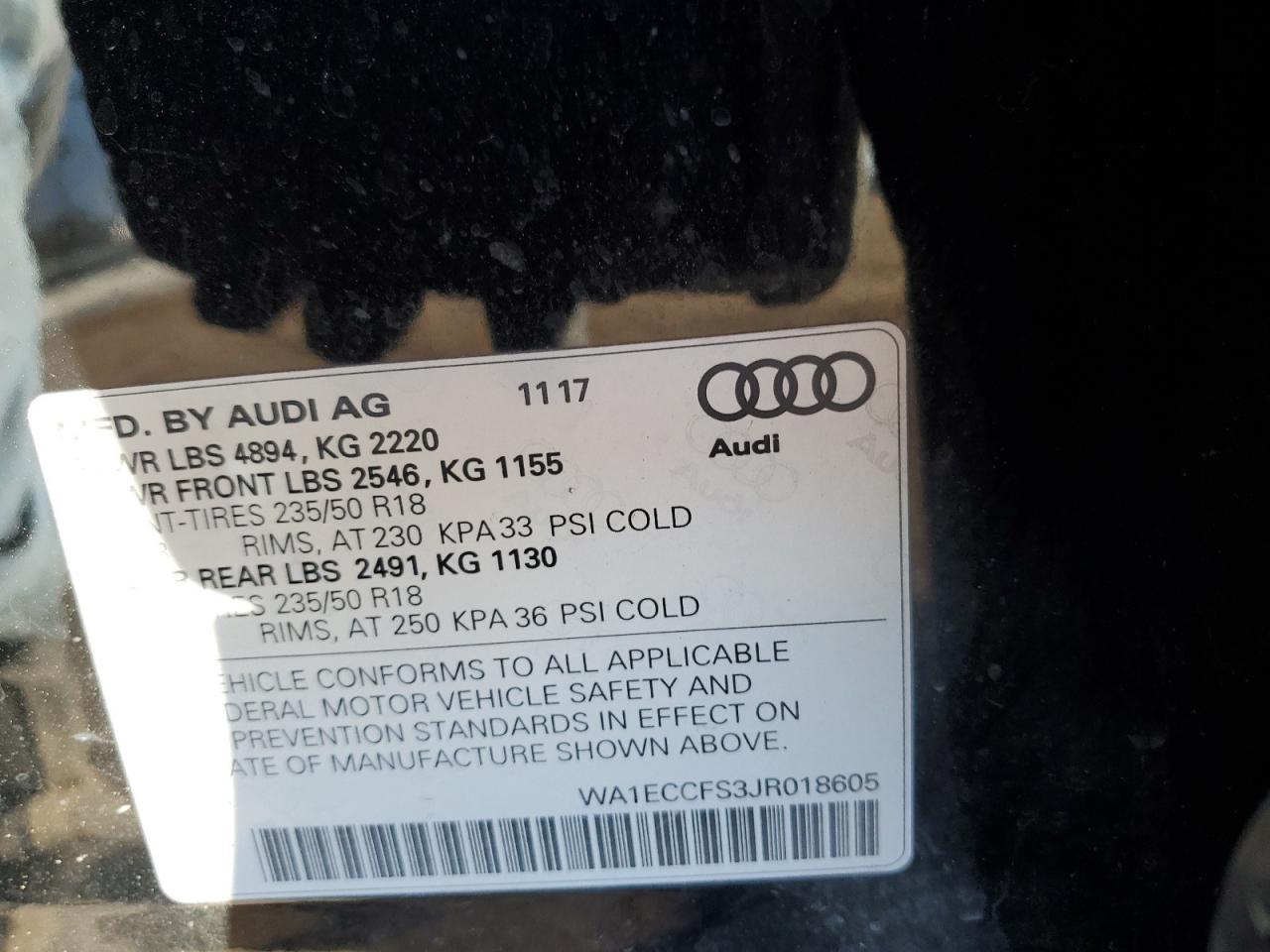 2018 Audi Q3 VIN WA1ECCFS3JR018605 Copart auction photo, rear end damage thumbnail 14