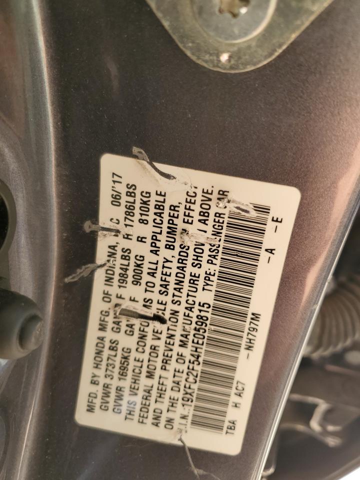 2017 Honda Civic VIN 19XFC2F54HE059815 Copart auction photo, front end damage thumbnail 13
