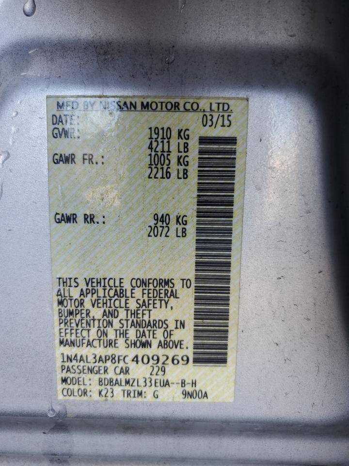 2015 Nissan Altima VIN 1N4AL3AP8FC409269 Copart auction photo, side / front end damage thumbnail 12