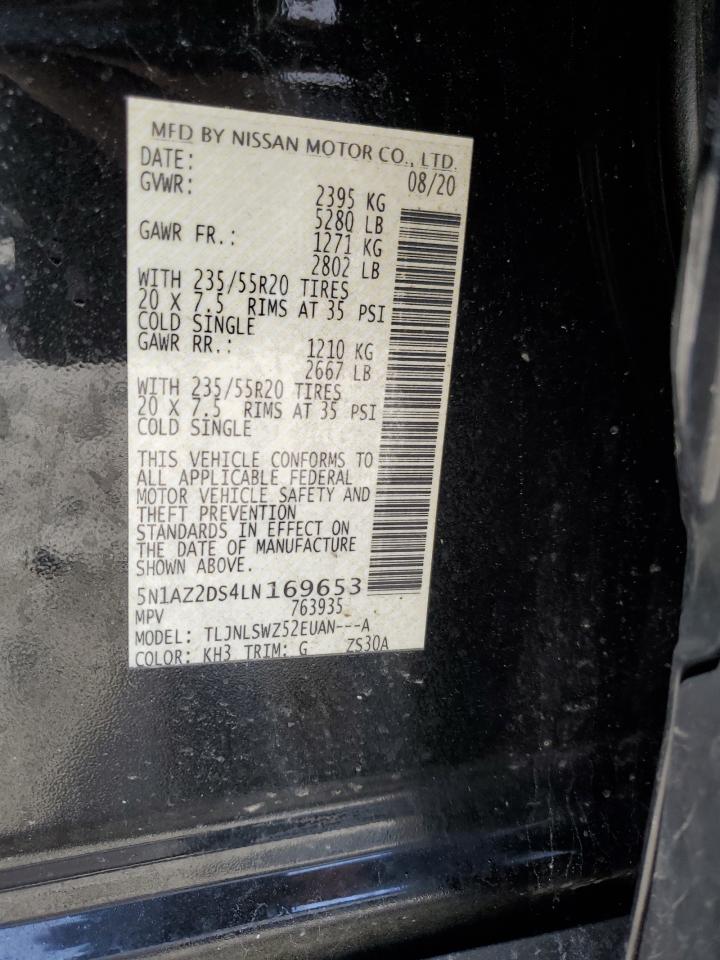 2020 Nissan Murano VIN 5N1AZ2DS4LN169653 Copart auction photo, front end damage thumbnail 13