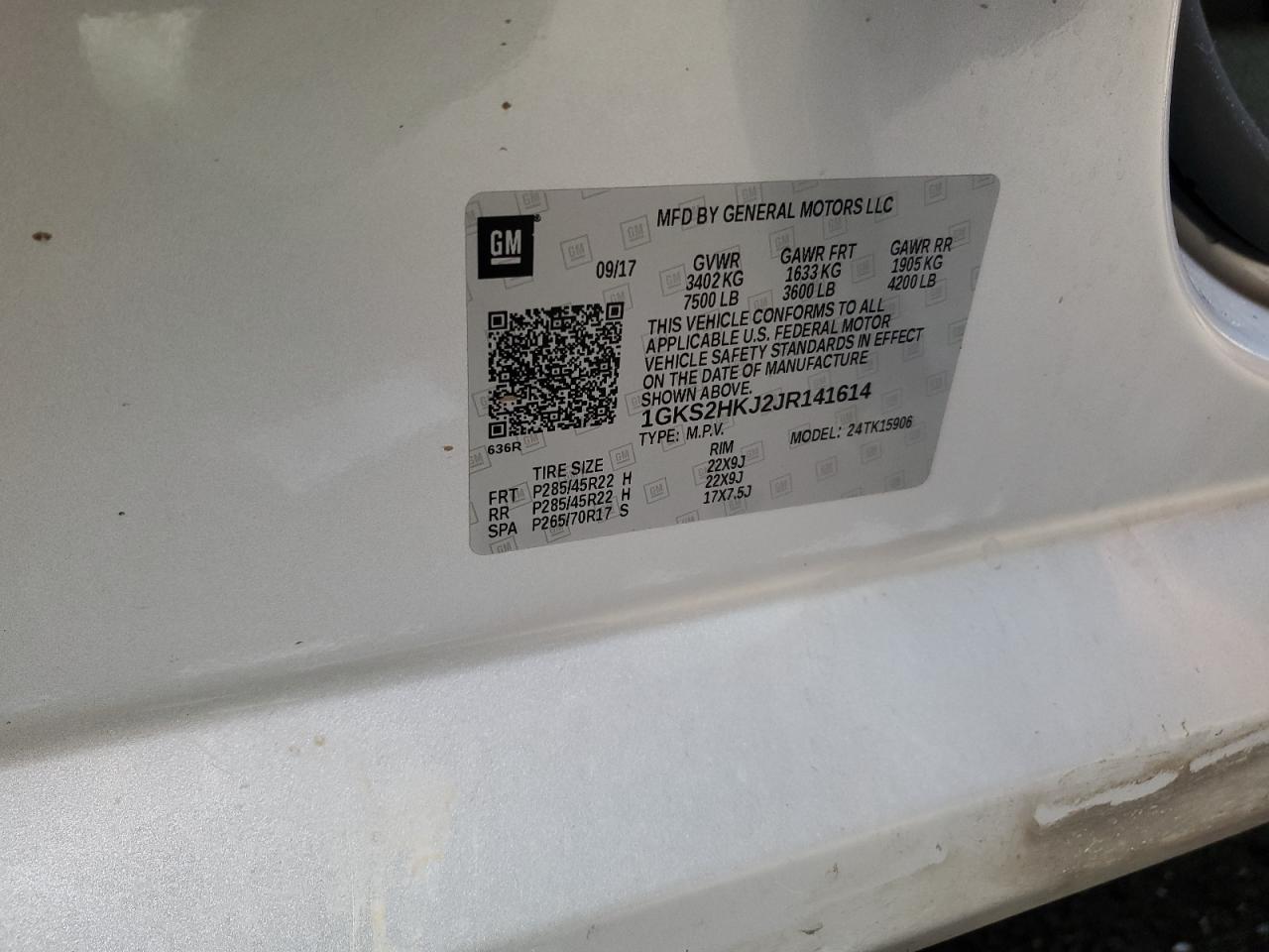 2018 GMC Yukon VIN 1GKS2HKJ2JR141614 Copart auction photo, all over damage thumbnail 15