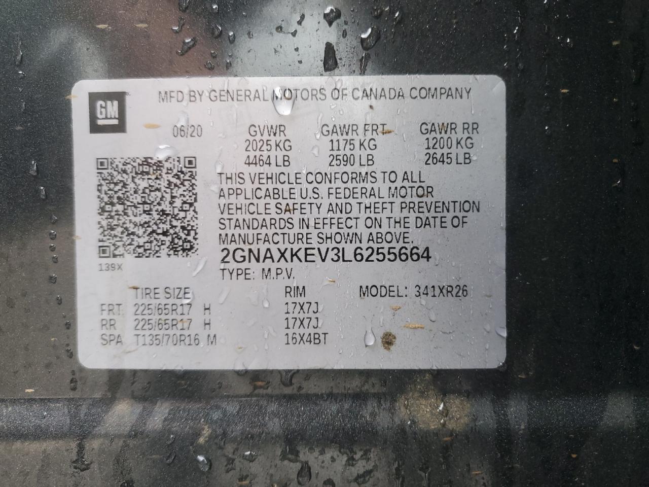 2020 Chevrolet Equinox VIN 2GNAXKEV3L6255664 Copart auction photo, front end / minor dent/scratches damage thumbnail 13