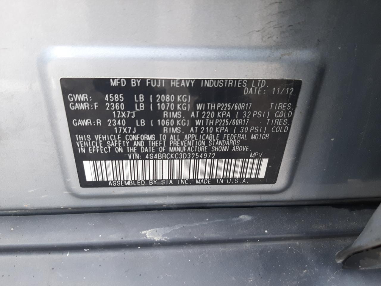2013 Subaru Outback VIN 4S4BRCKC3D3254972 Copart auction photo, front end damage thumbnail 14
