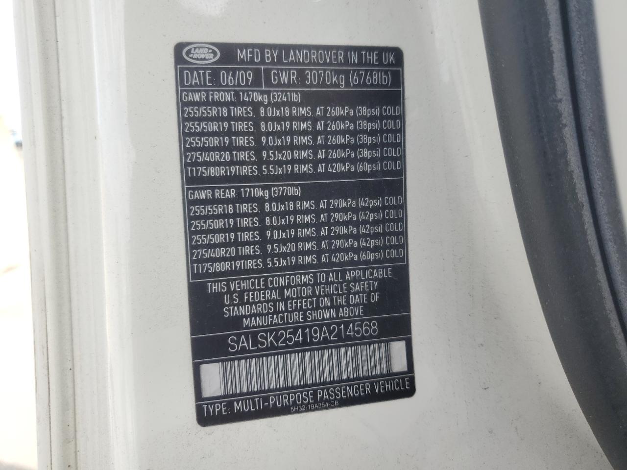 2009 Land Rover Range Rover VIN SALSK25419A214568 Copart auction photo, front end damage thumbnail 14
