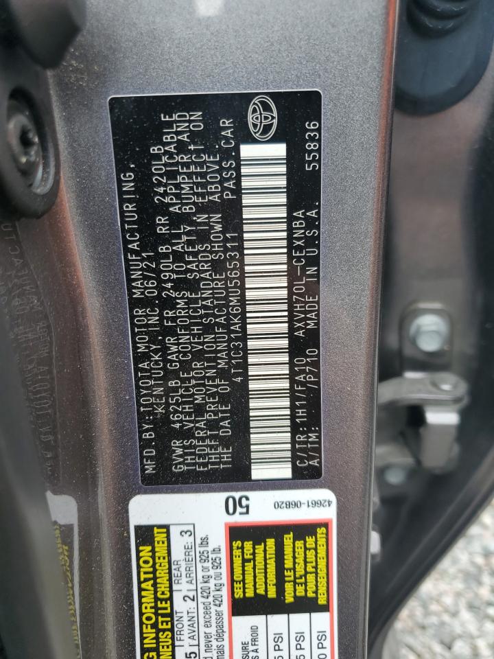 2021 Toyota Camry VIN 4T1C31AK6MU565311 Copart auction photo, side / front end damage thumbnail 12