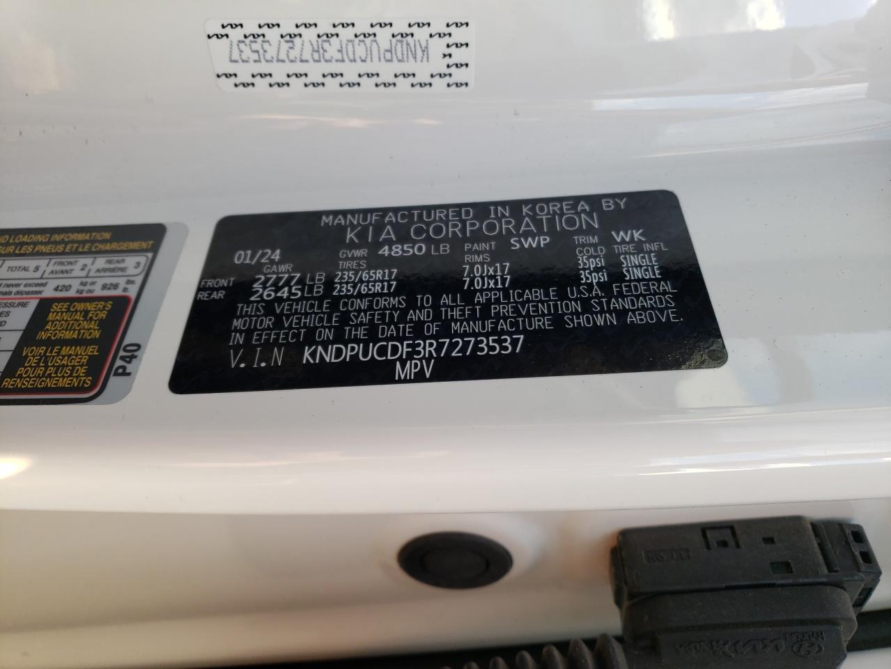 2024 KIA Sportage VIN KNDPUCDF3R7273537 Copart auction photo, rear end / side damage thumbnail 13