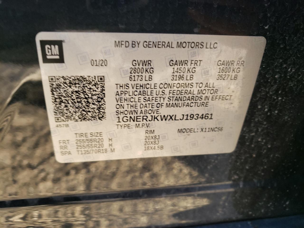 2020 Chevrolet Traverse VIN 1GNERJKWXLJ193461 Copart auction photo, front end damage thumbnail 14