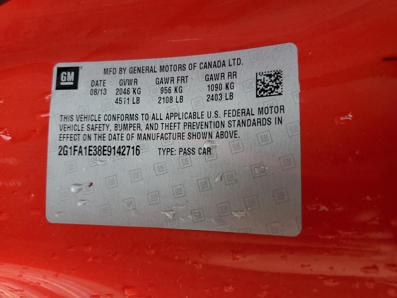 2014 Chevrolet Camaro VIN 2G1FA1E38E9142716 Copart auction photo, front end damage thumbnail 12