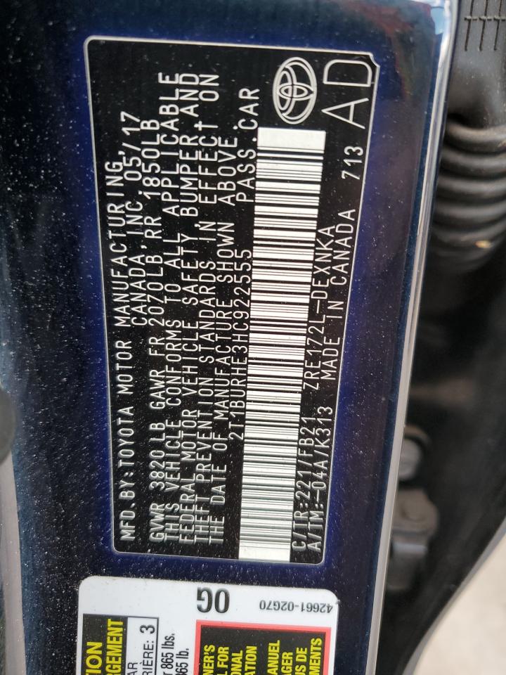 2017 Toyota Corolla VIN 2T1BURHE3HC922555 Copart auction photo, front end damage thumbnail 12