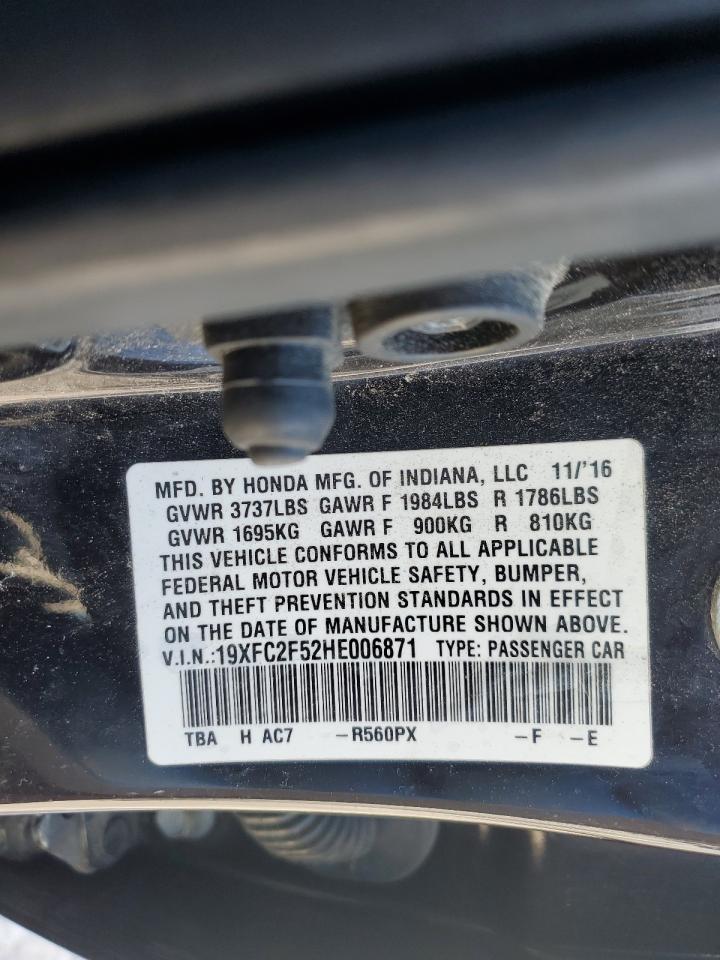 2017 Honda Civic VIN 19XFC2F52HE006871 Copart auction photo, front end damage thumbnail 12