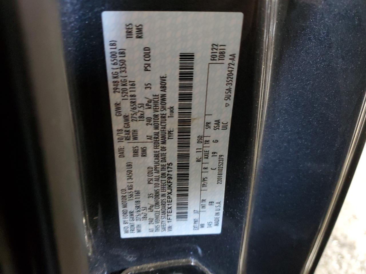 2018 Ford F-150 VIN 1FTEX1EPXJKF97175 Copart auction photo, front end / side damage thumbnail 12