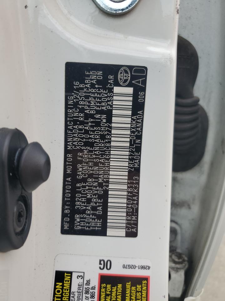 2017 Toyota Corolla VIN 2T1BURHE6HC818772 Copart auction photo, water/flood damage thumbnail 13