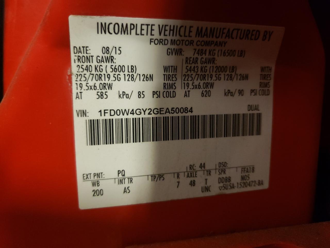 2016 Ford F450 VIN 1FD0W4GY2GEA50084 Copart auction photo, mechanical / minor dent/scratches damage thumbnail 12
