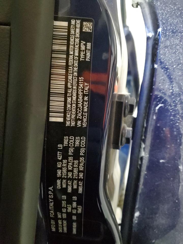 2017 Jeep Renegade VIN ZACCJAAB4HPF54115 Copart auction photo, all over damage thumbnail 13