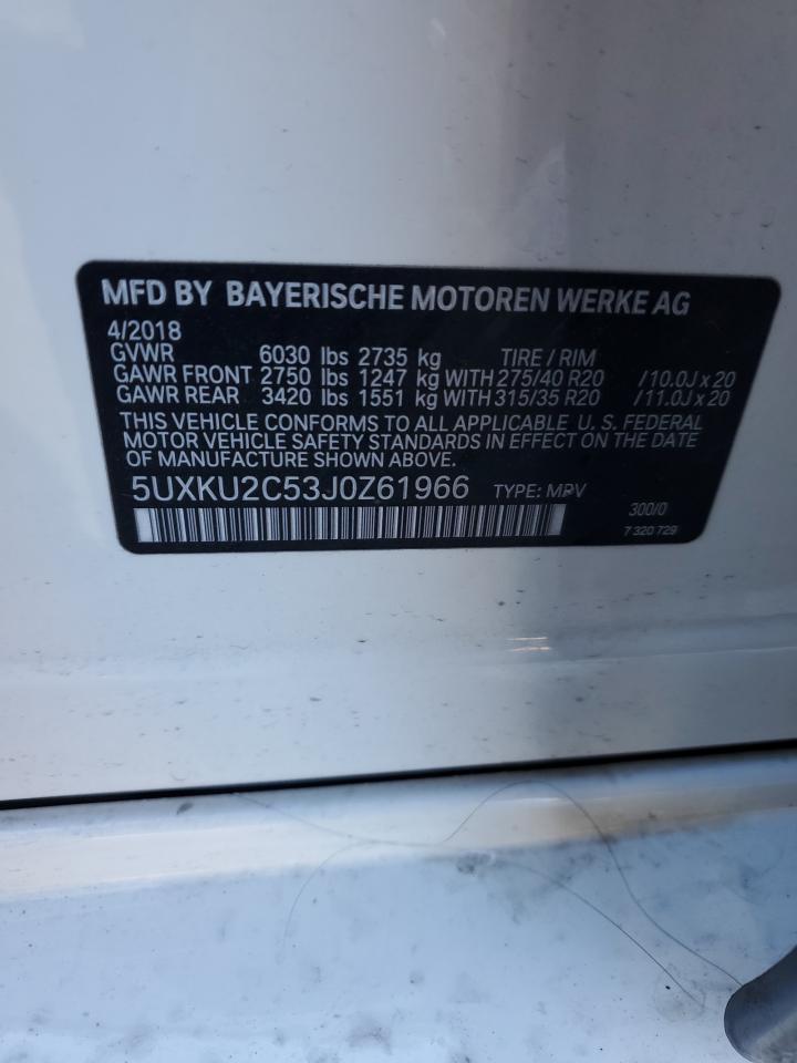 2018 BMW X6 VIN 5UXKU2C53J0Z61966 Copart auction photo, all over damage thumbnail 14