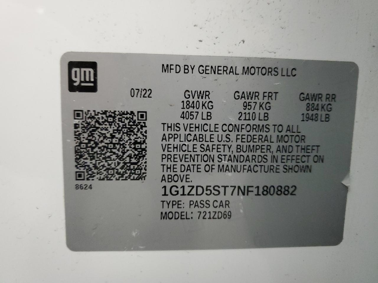 2022 Chevrolet Malibu VIN 1G1ZD5ST7NF180882 Copart auction photo, side / front end damage thumbnail 12