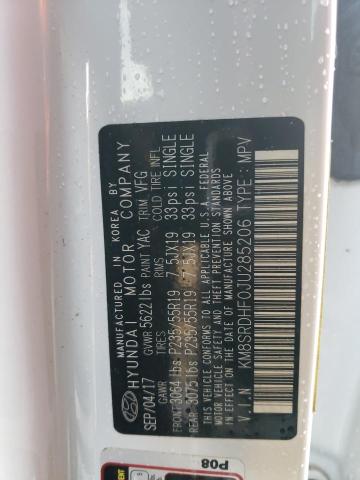 2018 Hyundai Santa Fe VIN KM8SRDHF0JU285206 Copart auction photo, rear end damage thumbnail 13