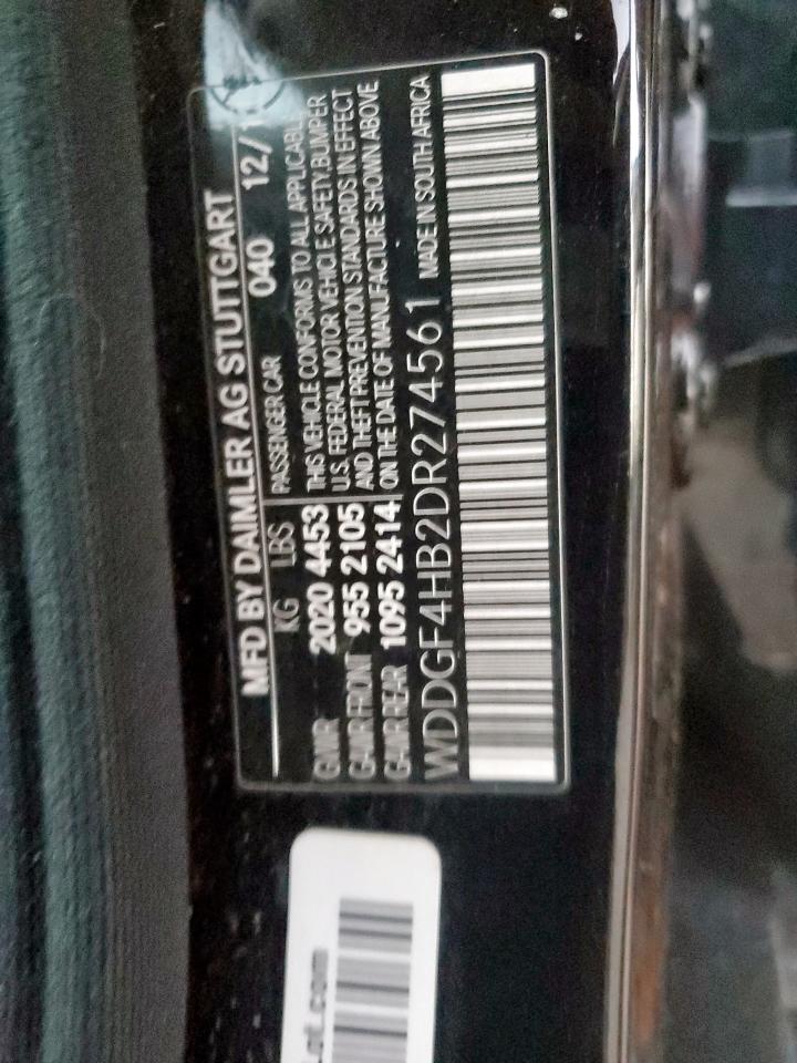 2013 Mercedes-Benz C-klasse VIN WDDGF4HB2DR274561 Copart auction photo, side damage thumbnail 12