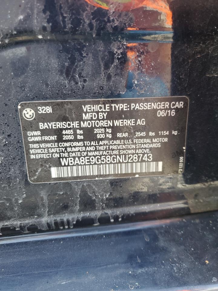 2016 BMW 3er VIN WBA8E9G58GNU28743 Copart auction photo, normal wear damage thumbnail 12