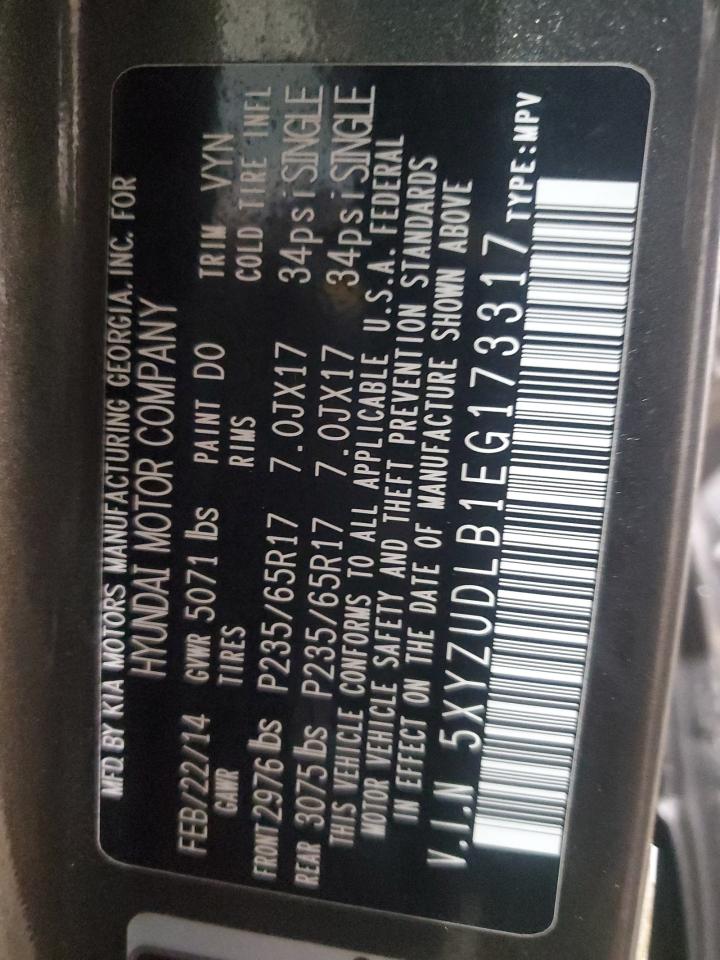 2014 Hyundai Santa Fe VIN 5XYZUDLB1EG173317 Copart auction photo, front end / side damage thumbnail 12
