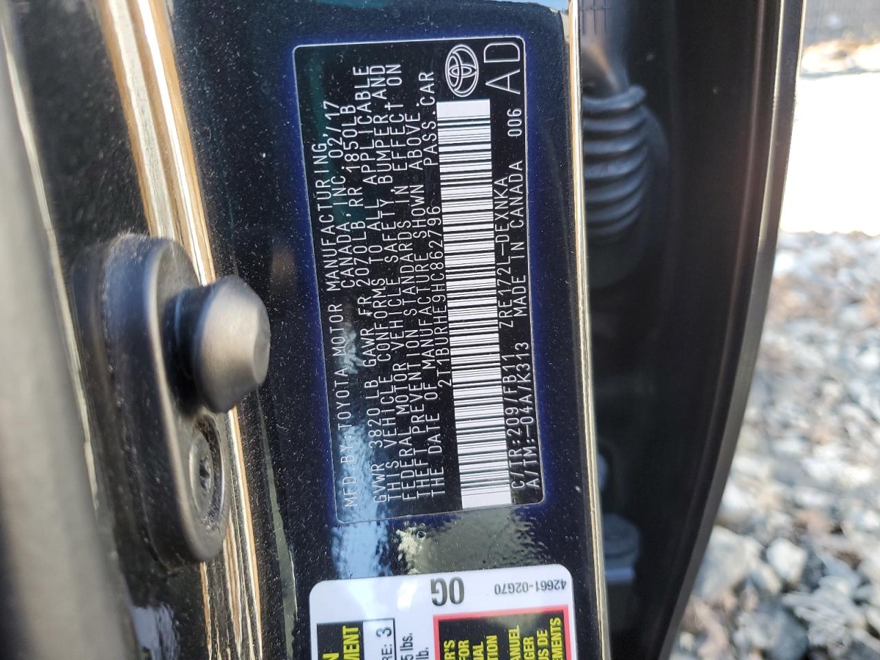 2017 Toyota Corolla VIN 2T1BURHE9HC862796 Copart auction photo, all over damage thumbnail 13