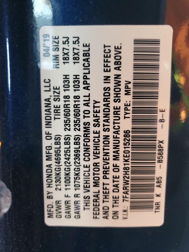 2019 Honda CR-V VIN 7FARW2H81KE015286 Copart auction photo, all over / undercarriage damage thumbnail 14