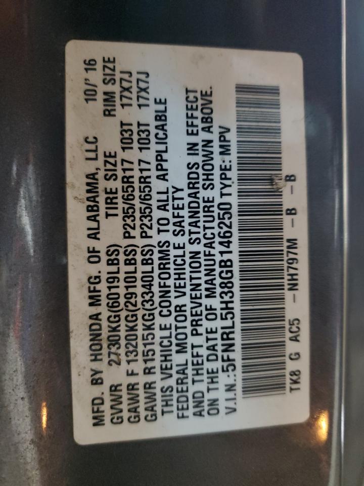 2016 Honda Odyssey VIN 5FNRL5H38GB146250 Copart auction photo, front end damage thumbnail 13