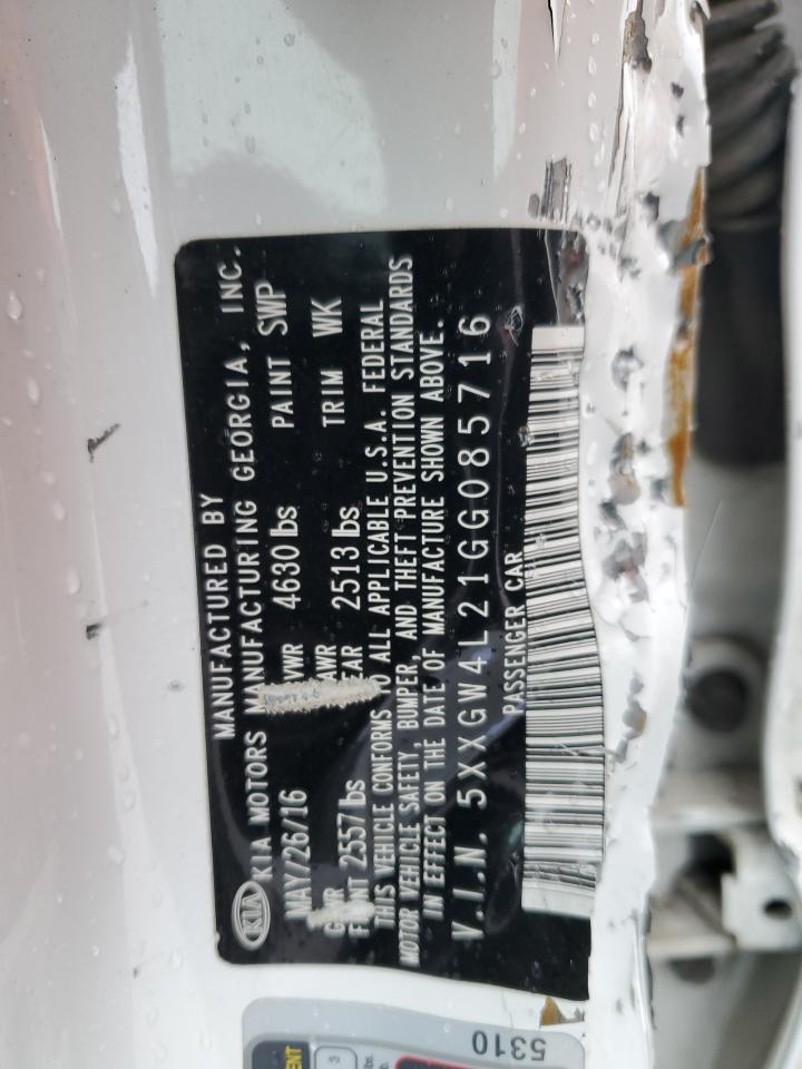 2016 KIA Optima VIN 5XXGW4L21GG085716 Copart auction photo, front end / side damage thumbnail 12