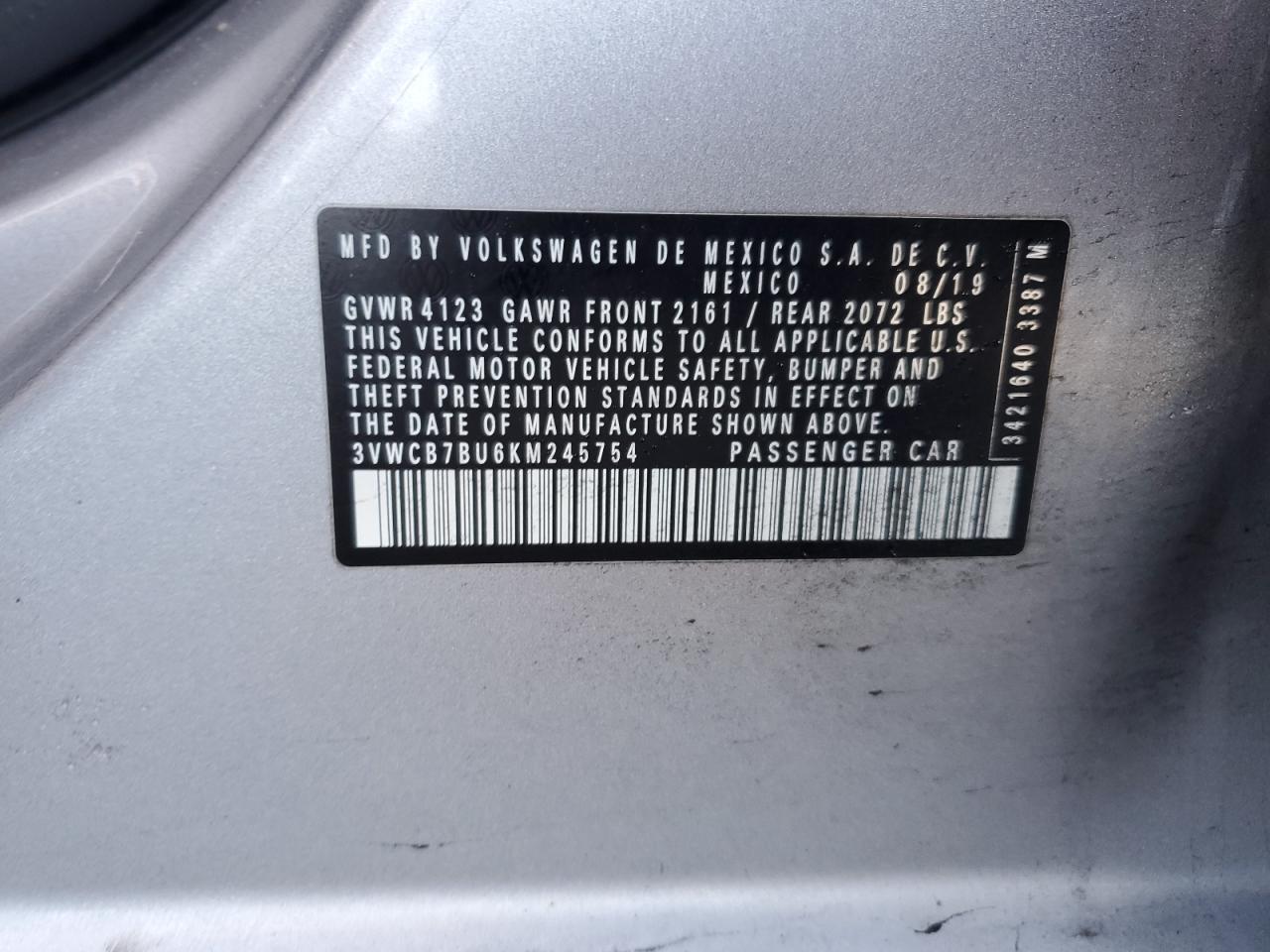 2019 Volkswagen Jetta VIN 3VWCB7BU6KM245754 Copart auction photo, front end damage thumbnail 14