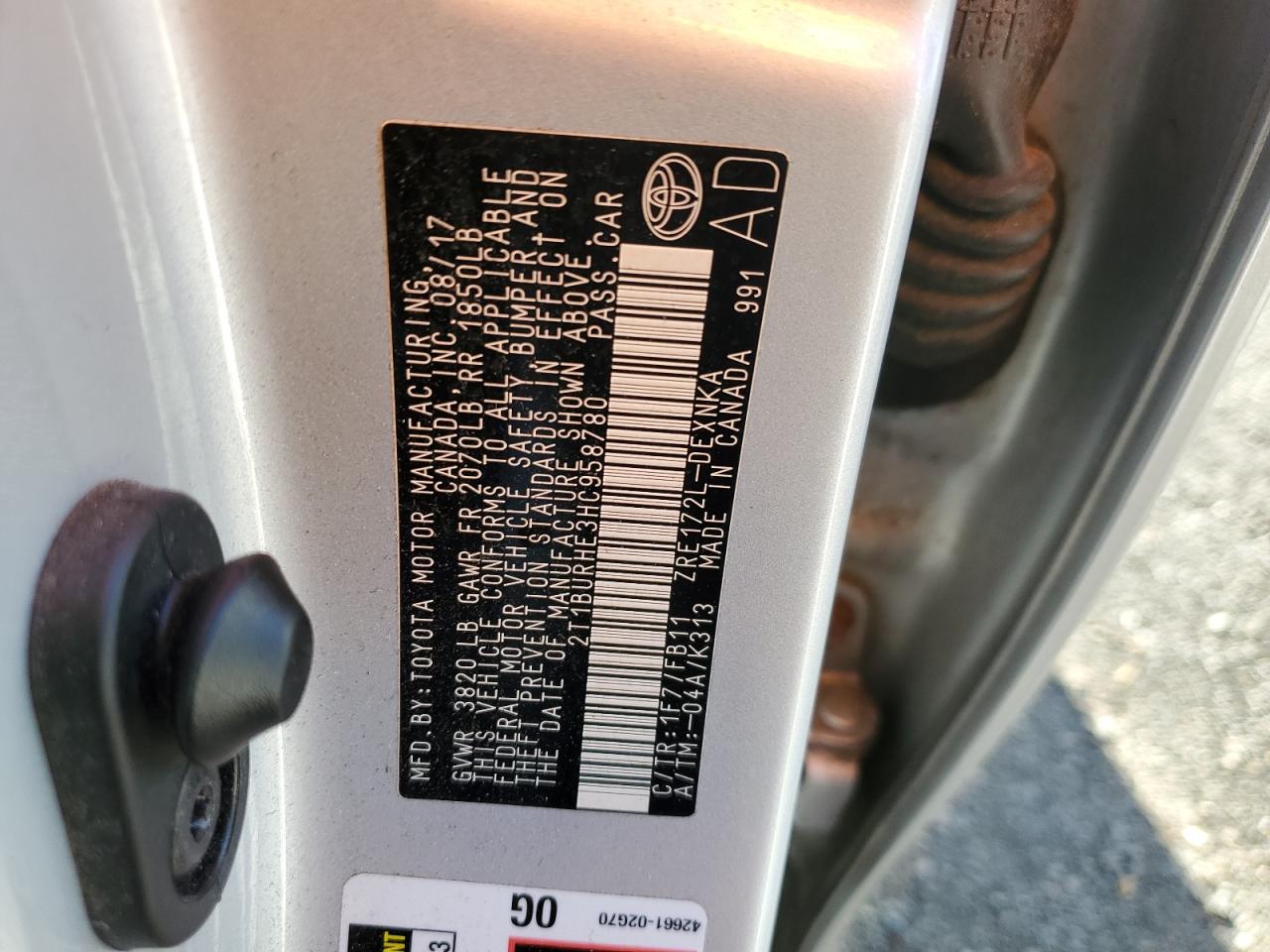 2017 Toyota Corolla VIN 2T1BURHE3HC958780 Copart auction photo, front end / minor dent/scratches damage thumbnail 13