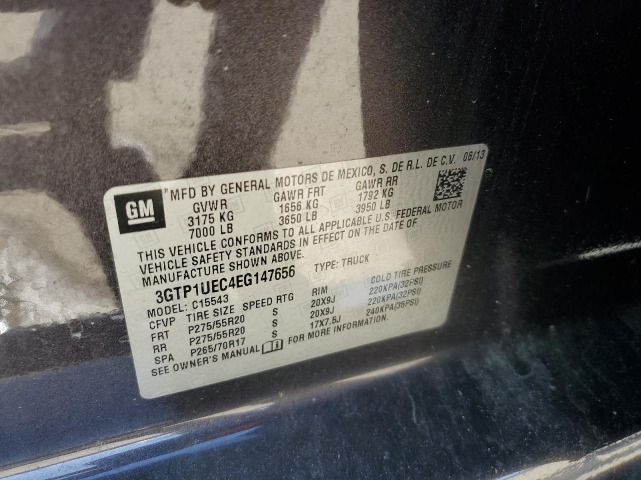 2014 GMC Sierra VIN 3GTP1UEC4EG147656 Copart auction photo, front end damage thumbnail 14