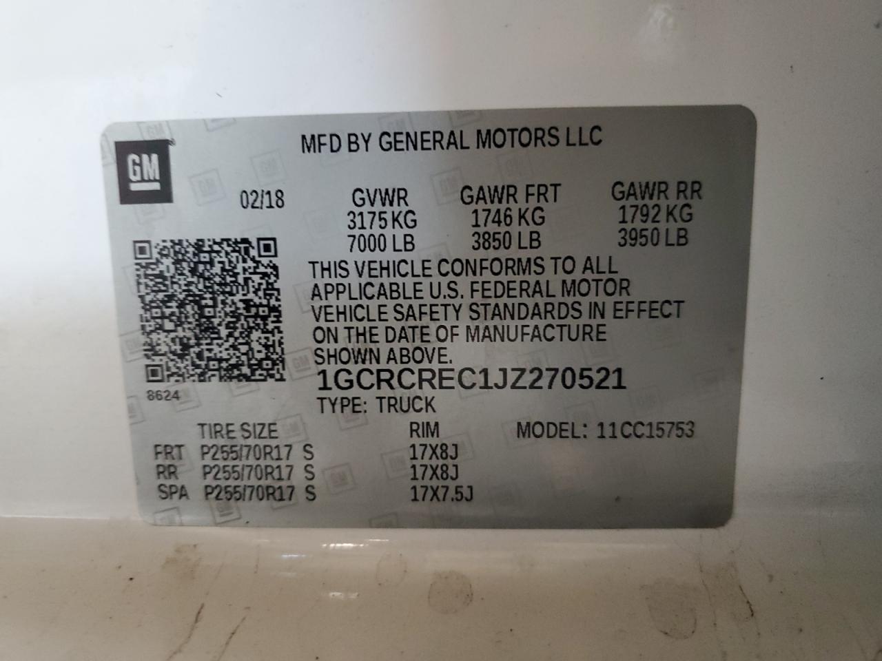 2018 Chevrolet Silverado VIN 1GCRCREC1JZ270521 Copart auction photo, front end damage thumbnail 12