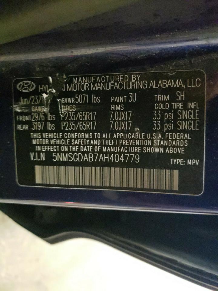 2010 Hyundai Santa Fe VIN 5NMSGDAB7AH404779 Copart auction photo, front end damage thumbnail 15