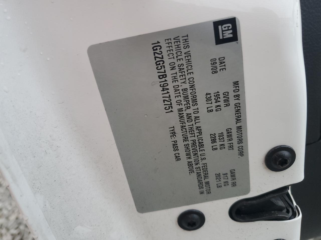 2009 Pontiac G6 VIN 1G2ZG57B194172751 Copart auction photo, front end damage thumbnail 12