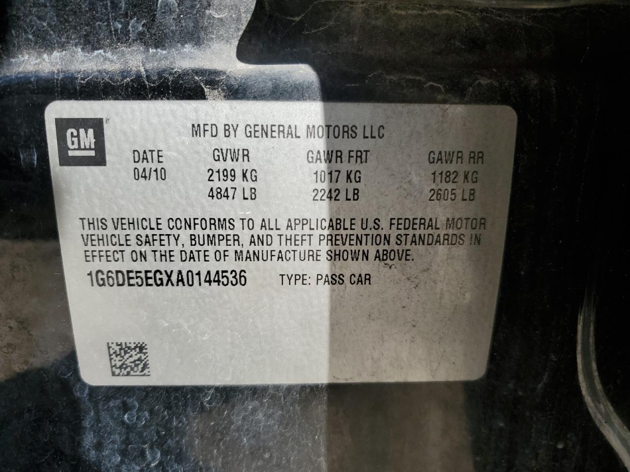 2010 Cadillac CTS VIN 1G6DE5EGXA0144536 Copart auction photo, rear end / minor dent/scratches damage thumbnail 14