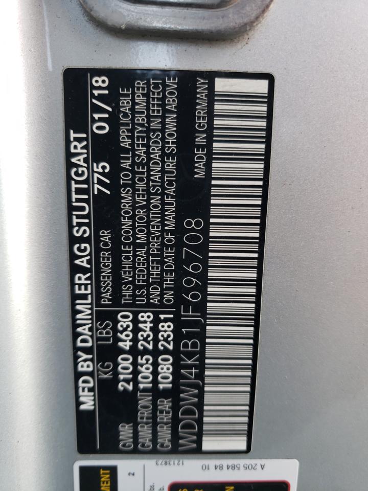 2018 Mercedes-Benz C-klasse VIN WDDWJ4KB1JF696708 Copart auction photo, front end / side damage thumbnail 12