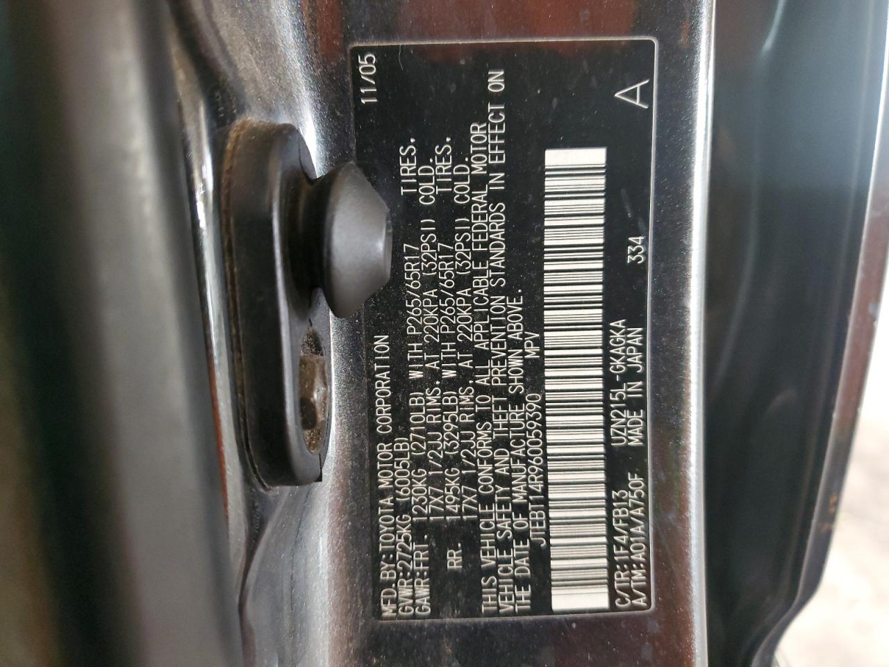 2006 Toyota 4Runner VIN JTEBT14R960059390 Copart auction photo, front end / undercarriage damage thumbnail 12