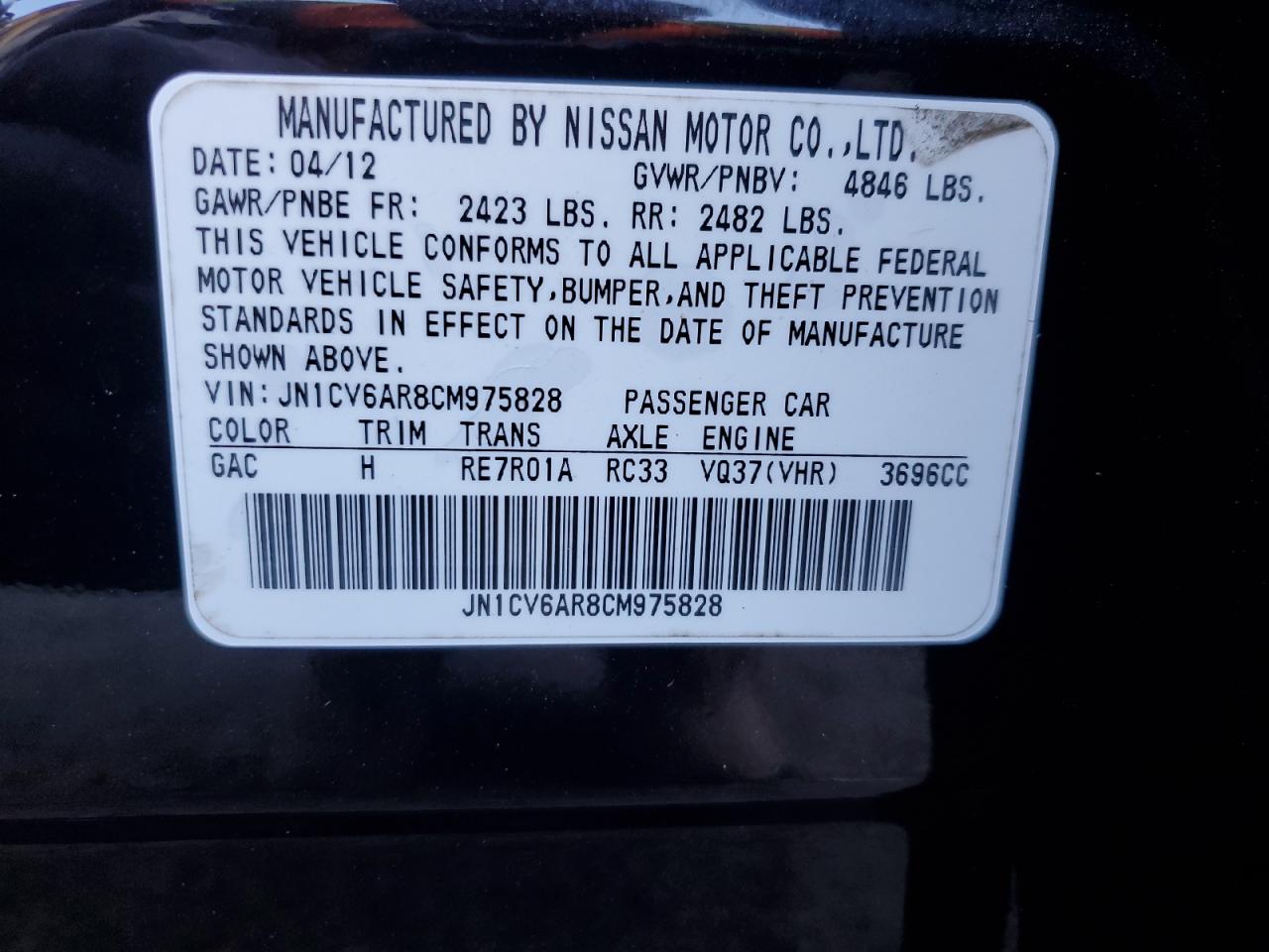 2012 Infiniti G VIN JN1CV6AR8CM975828 Copart auction photo, rear end / minor dent/scratches damage thumbnail 12