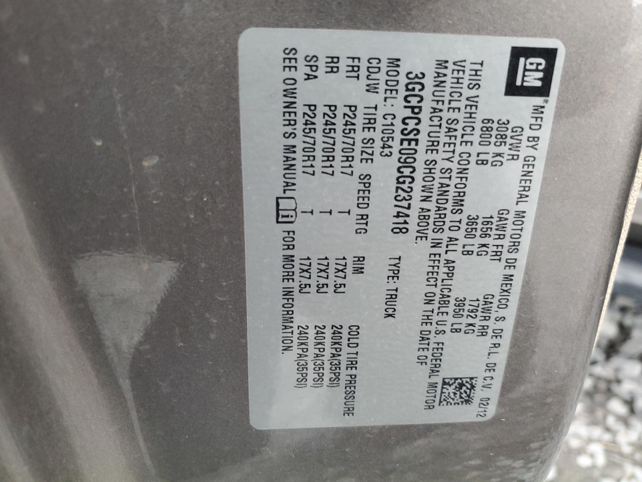 2012 Chevrolet Silverado VIN 3GCPCSE09CG237418 Copart auction photo, all over damage thumbnail 13