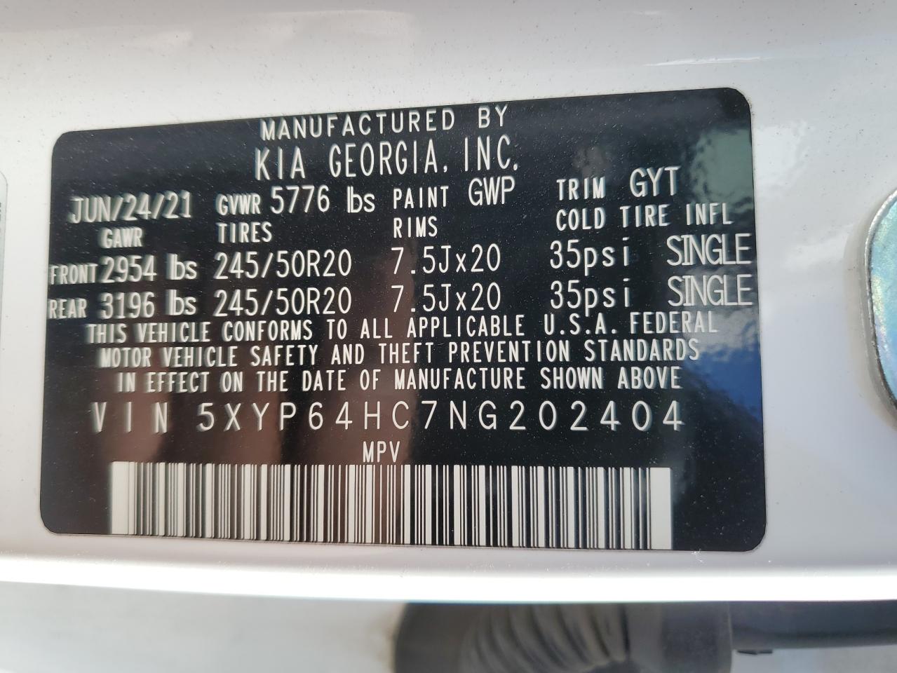 2022 KIA Telluride VIN 5XYP64HC7NG202404 Copart auction photo, side damage thumbnail 13