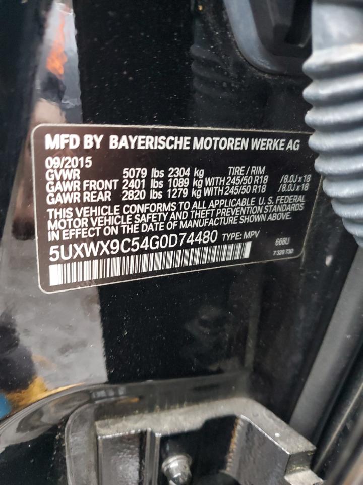 2016 BMW X3 VIN 5UXWX9C54G0D74480 Copart auction photo, front end damage thumbnail 12