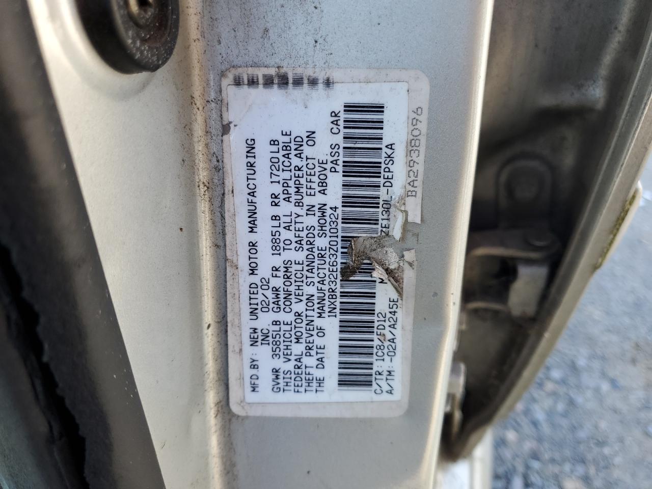 2003 Toyota Corolla VIN 1NXBR32E63Z010324 Copart auction photo, front end damage thumbnail 12