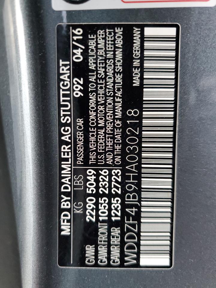 2017 Mercedes-Benz E-klasse VIN WDDZF4JB9HA030218 Copart auction photo, water/flood / minor dent/scratches damage thumbnail 13