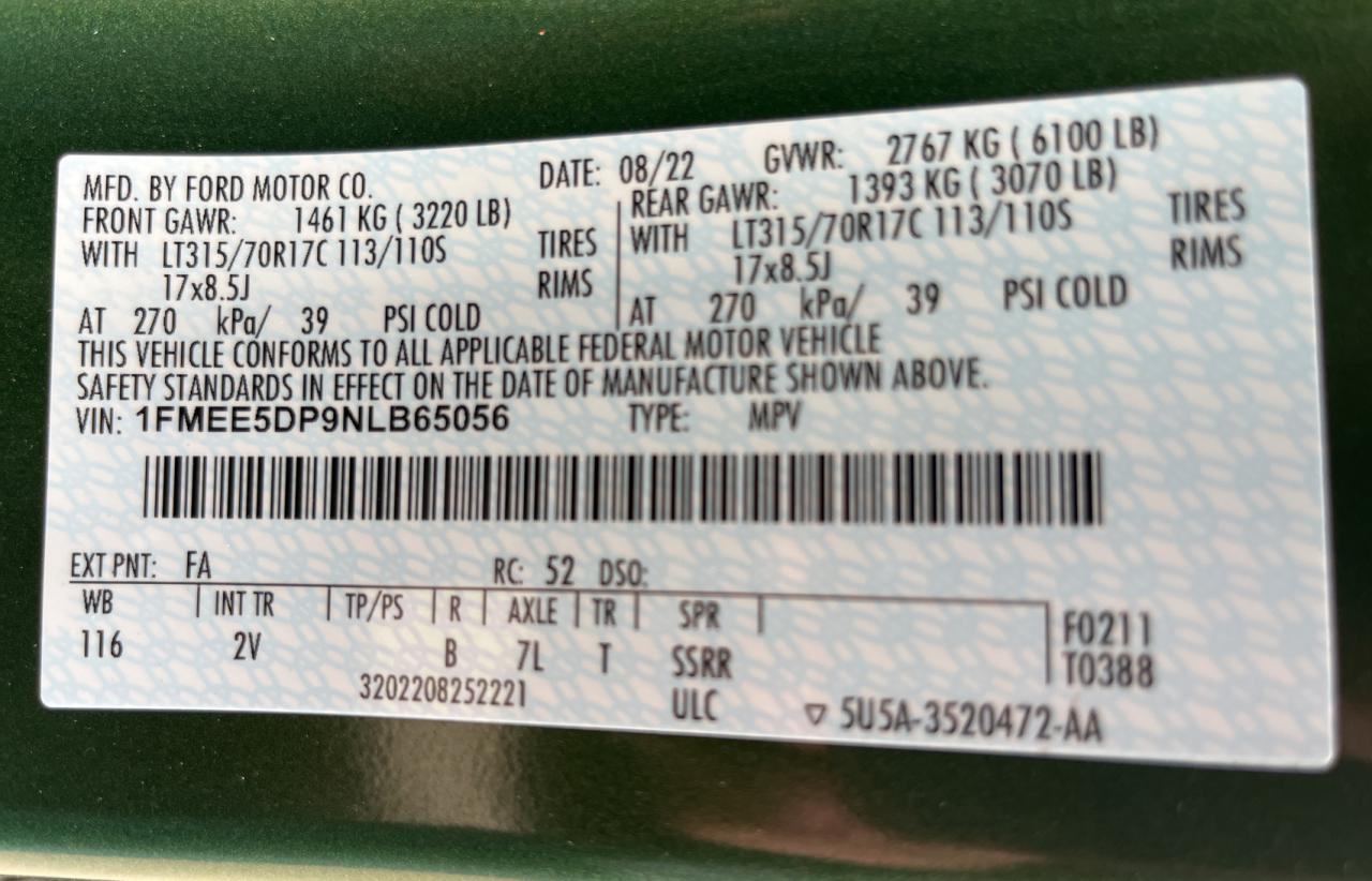 2022 Ford Bronco VIN 1FMEE5DP9NLB65056 Copart auction photo, normal wear / damage history damage thumbnail 10