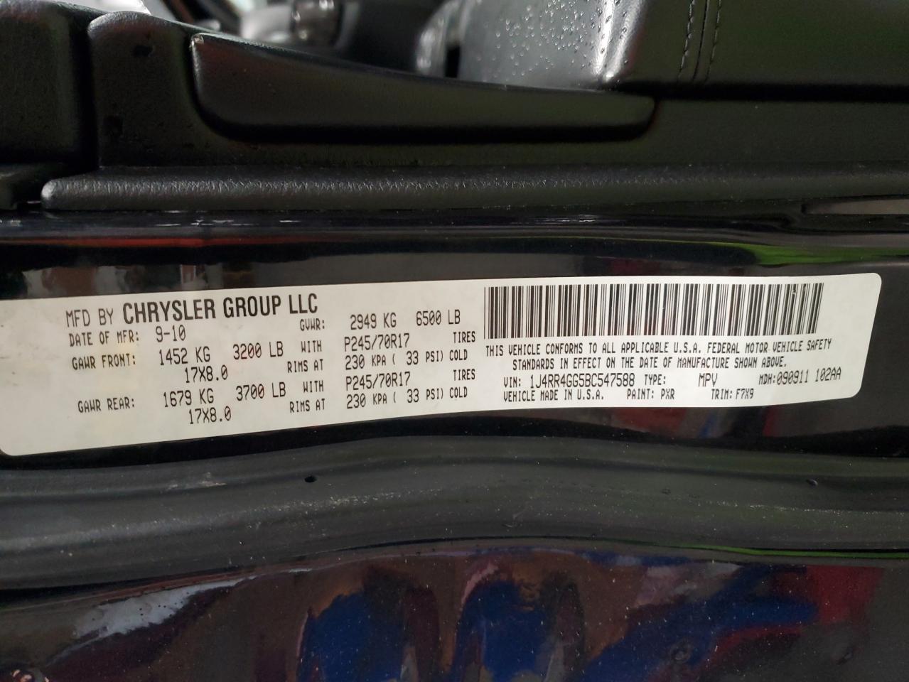 2011 Jeep Grand Cherokee VIN 1J4RR4GG5BC547588 Copart auction photo, mechanical / side damage thumbnail 13